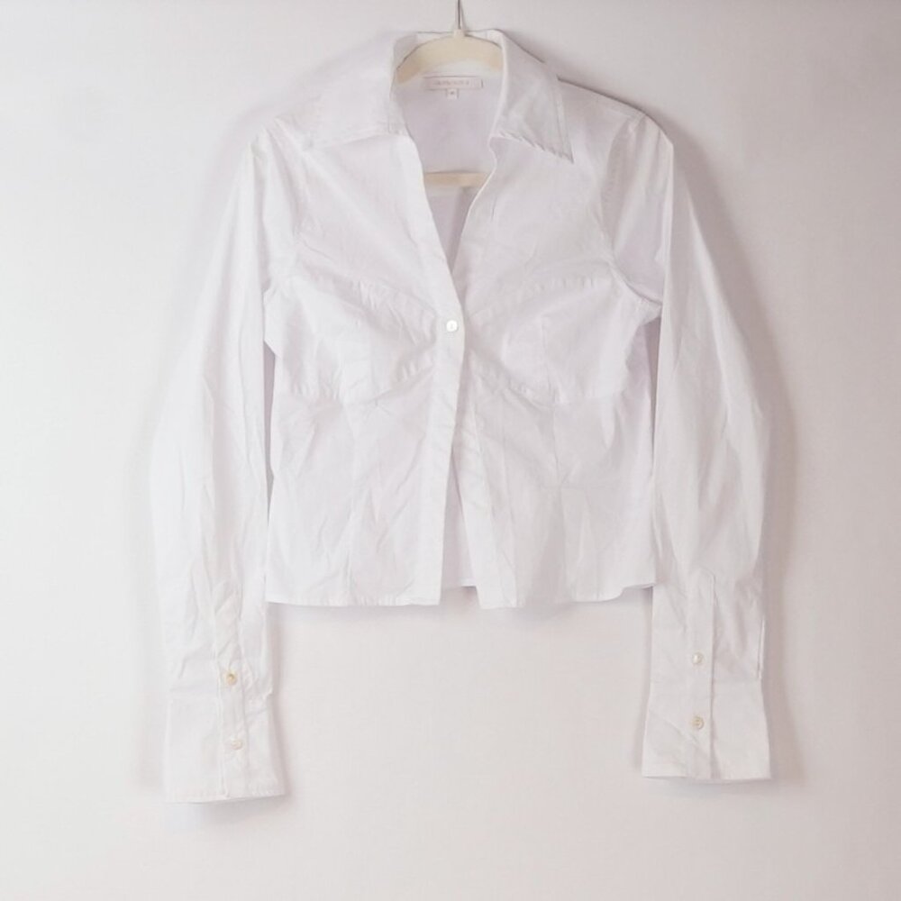Olivaceous Cropped Single Button Collared Shirt W… - image 2